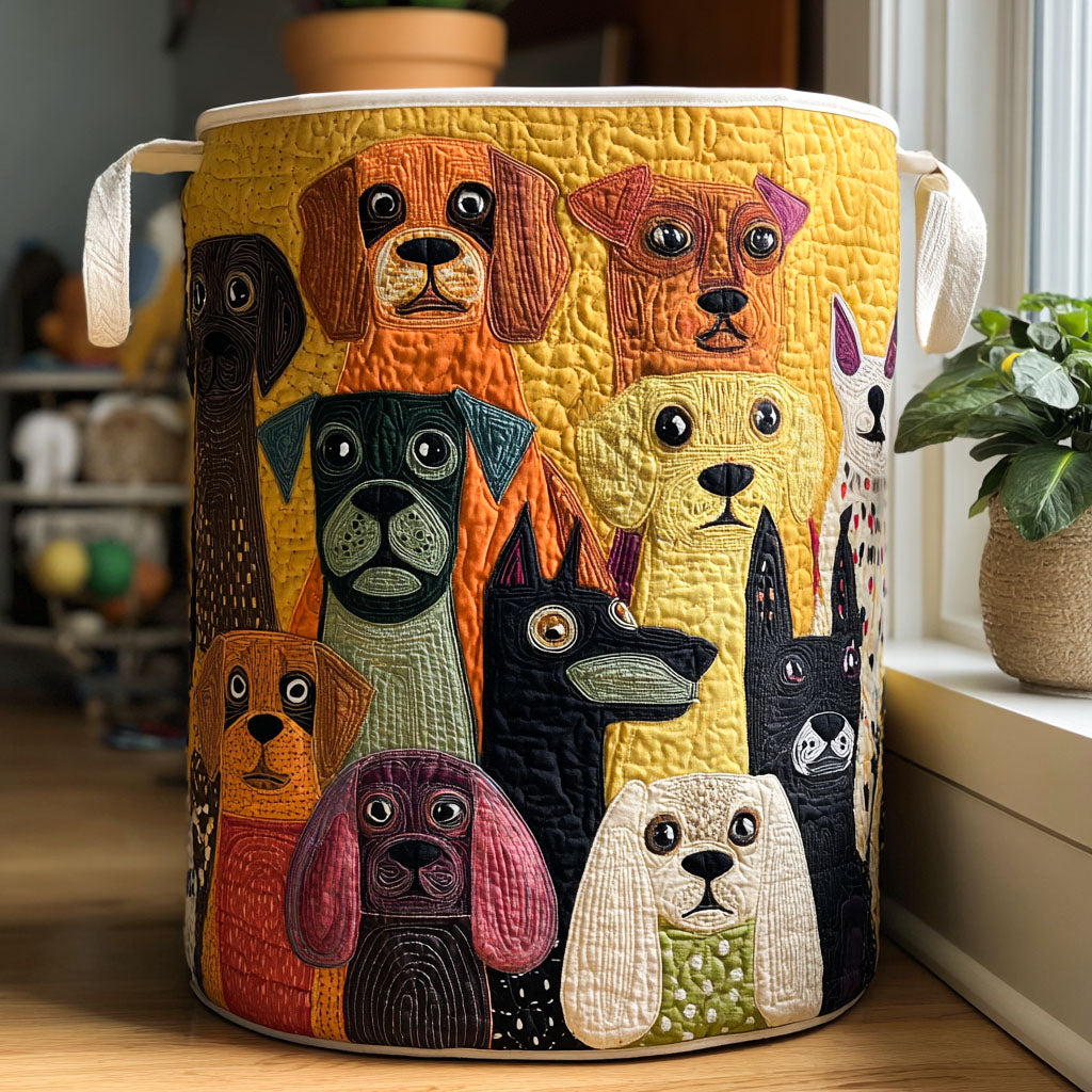 Whimsical Dog Quilted Laundry Basket NCU0QN036