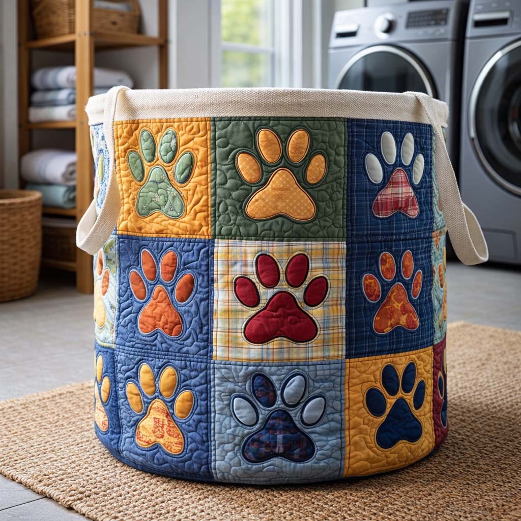 Cozy Paws Quilted Laundry Basket GFTOQM1761