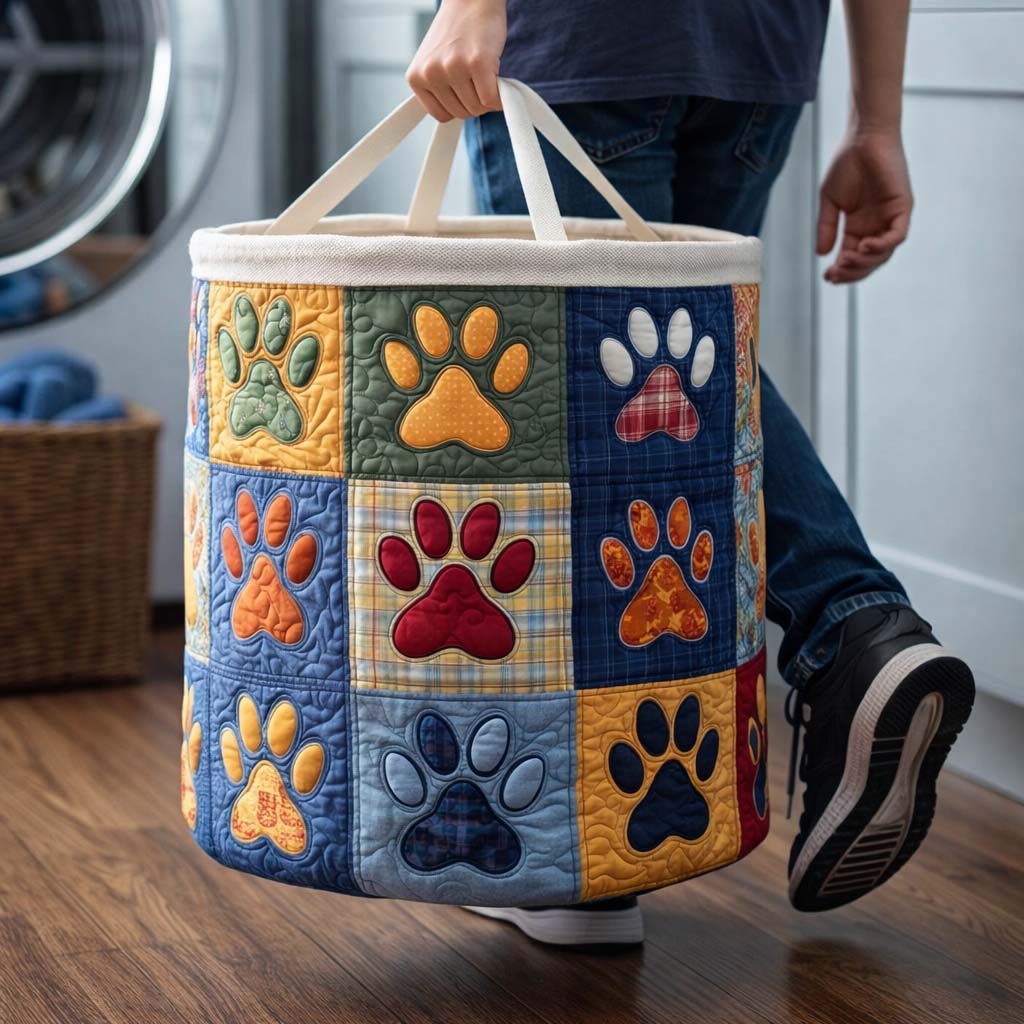 Cozy Paws Quilted Laundry Basket GFTOQM1761