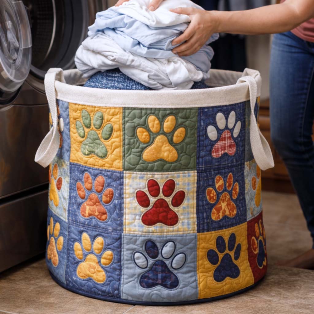 Cozy Paws Quilted Laundry Basket GFTOQM1761