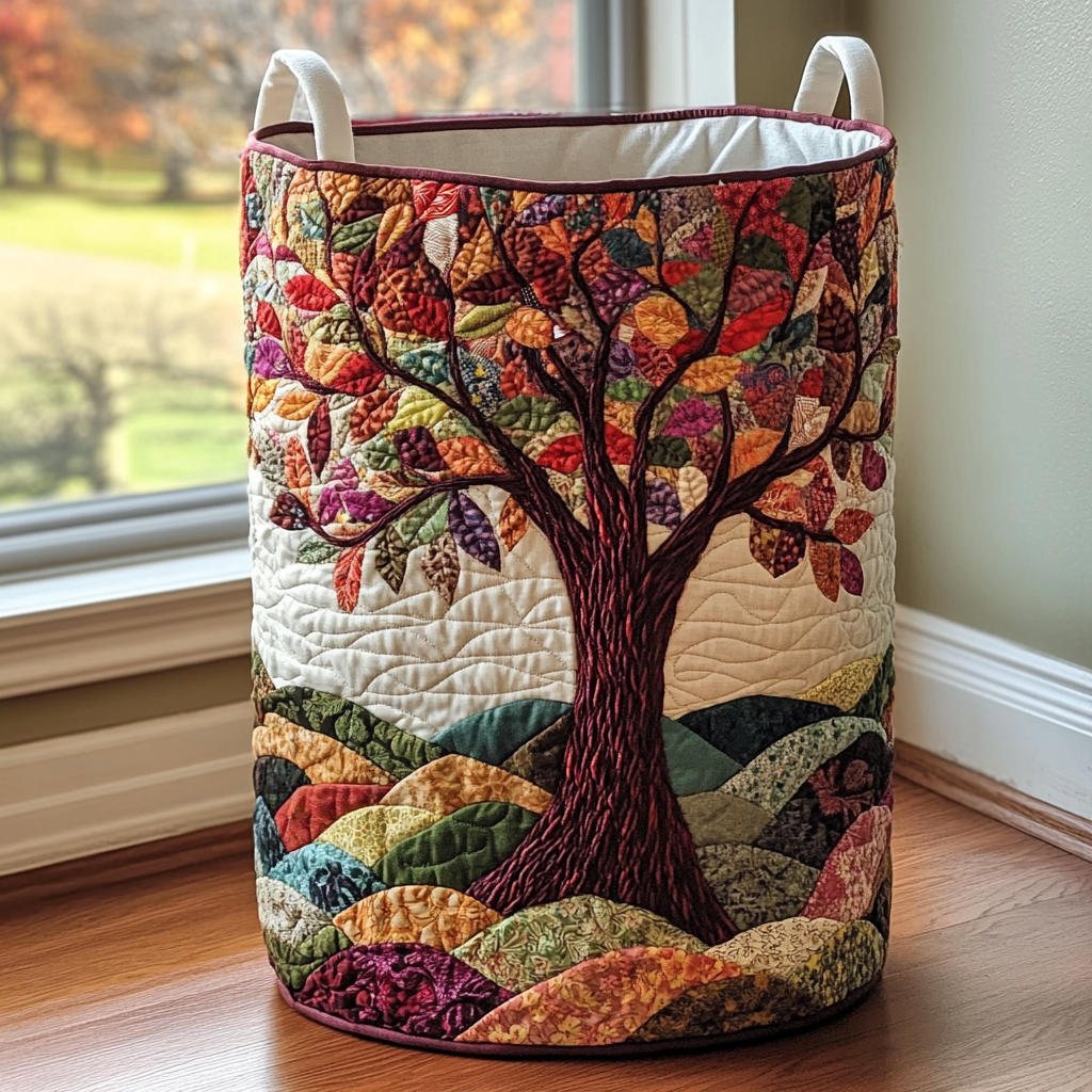 Tree of Life Quilted Laundry Basket NCU0QN057
