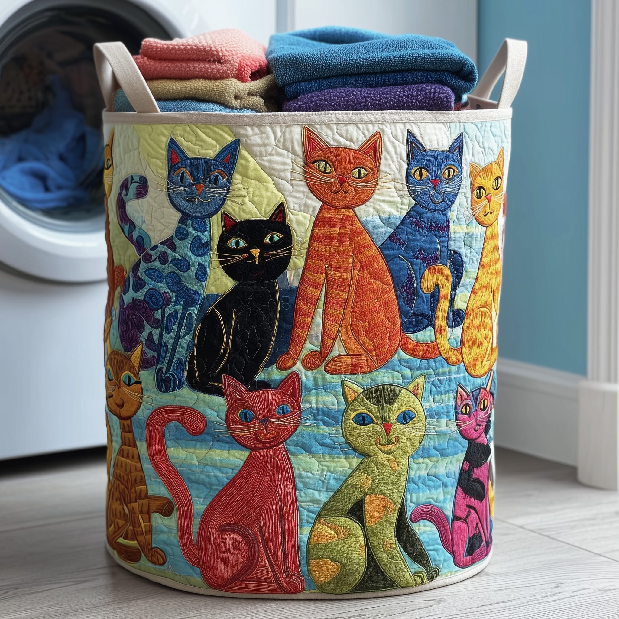 Whimsical Cats Quilted Laundry Basket GFTOMA4382