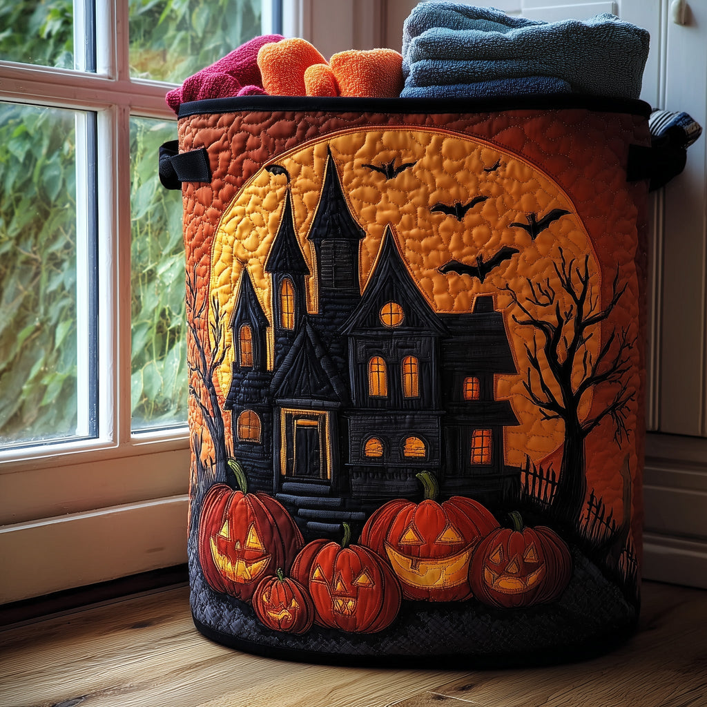 Moonlit Haunted House Quilted Laundry Basket GFTONL5962