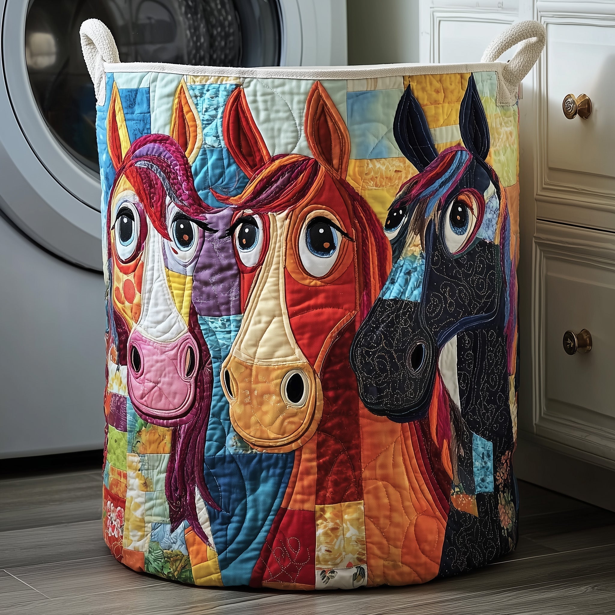 Whimsical Horse Quilted Laundry Basket GFTONT3198