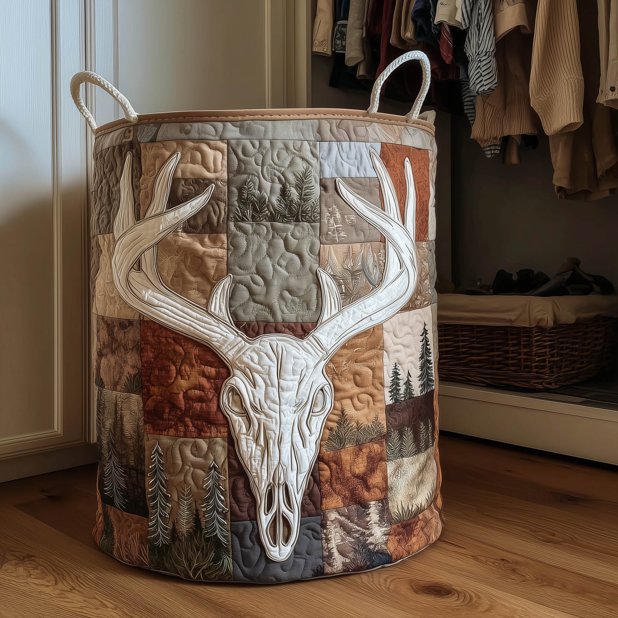 Rustic Antler Quilted Laundry Basket GFTONT5954