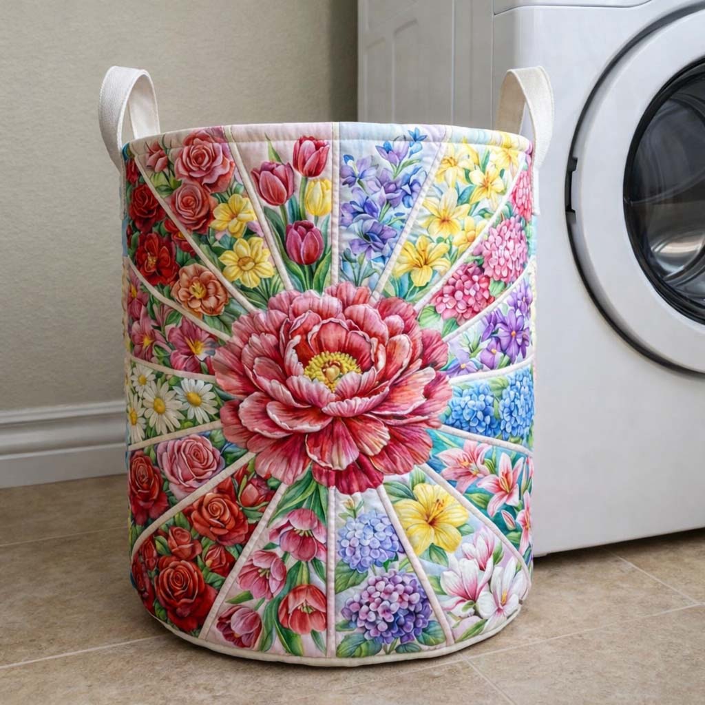 Floral Serenity Quilted Laundry Basket GFTOQA1619