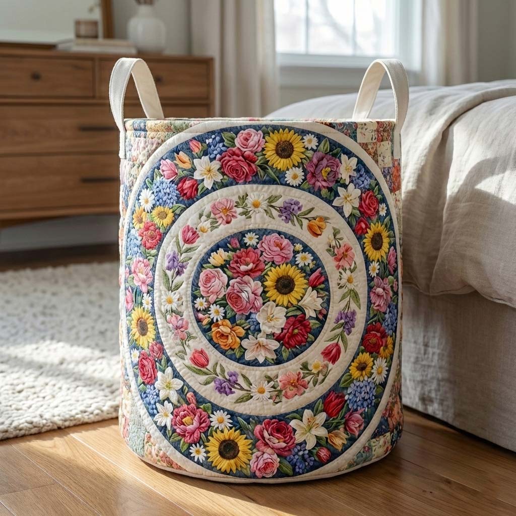 Floral Serenity Quilted Laundry Basket GFTOQA1621