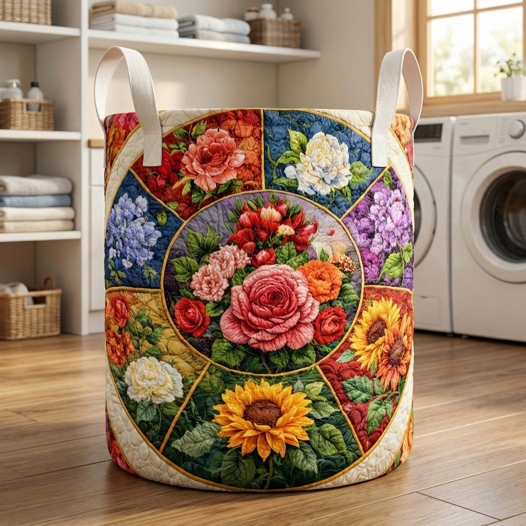 Floral Serenity Quilted Laundry Basket GFTOQA1624