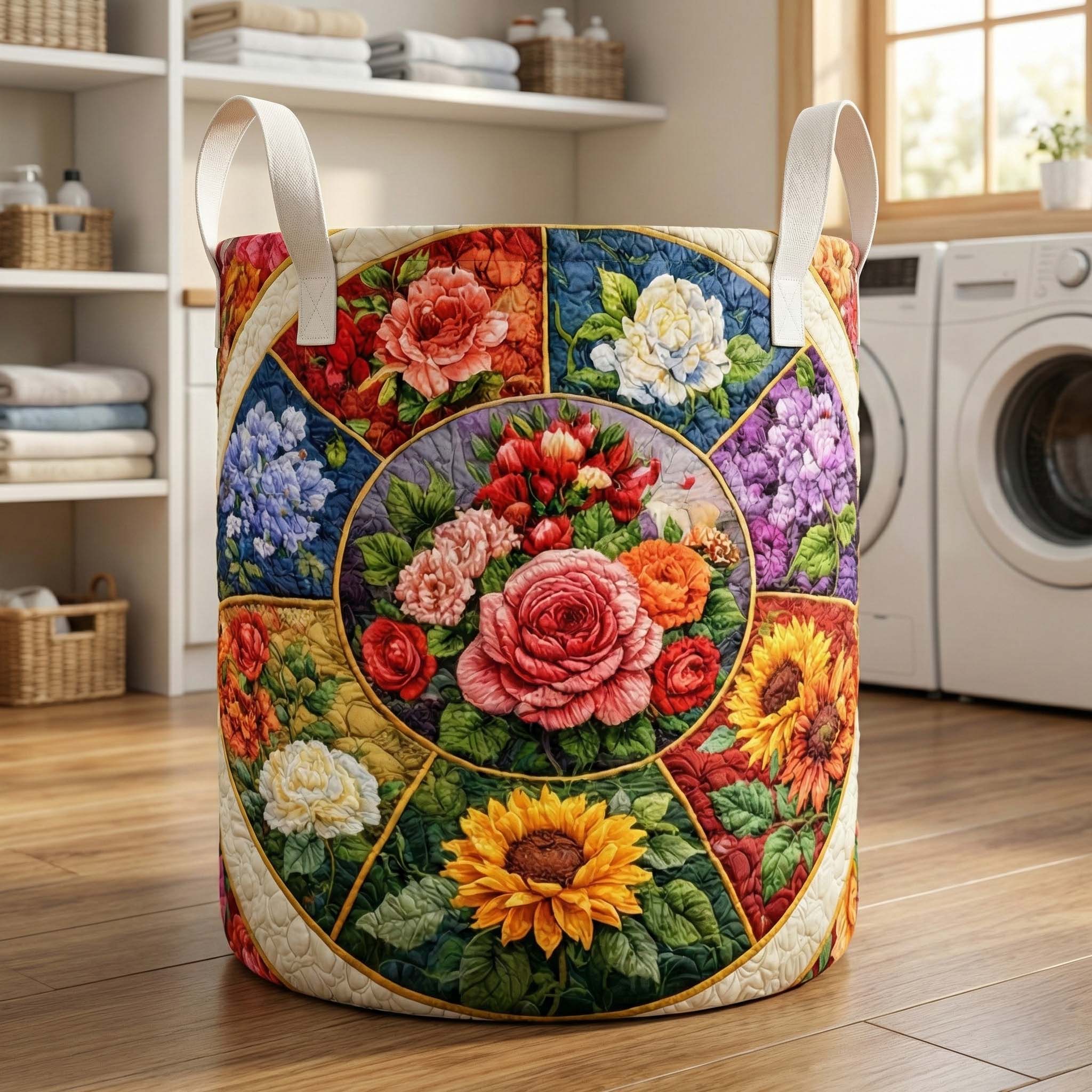 Floral Serenity Quilted Laundry Basket GFTOQA1624