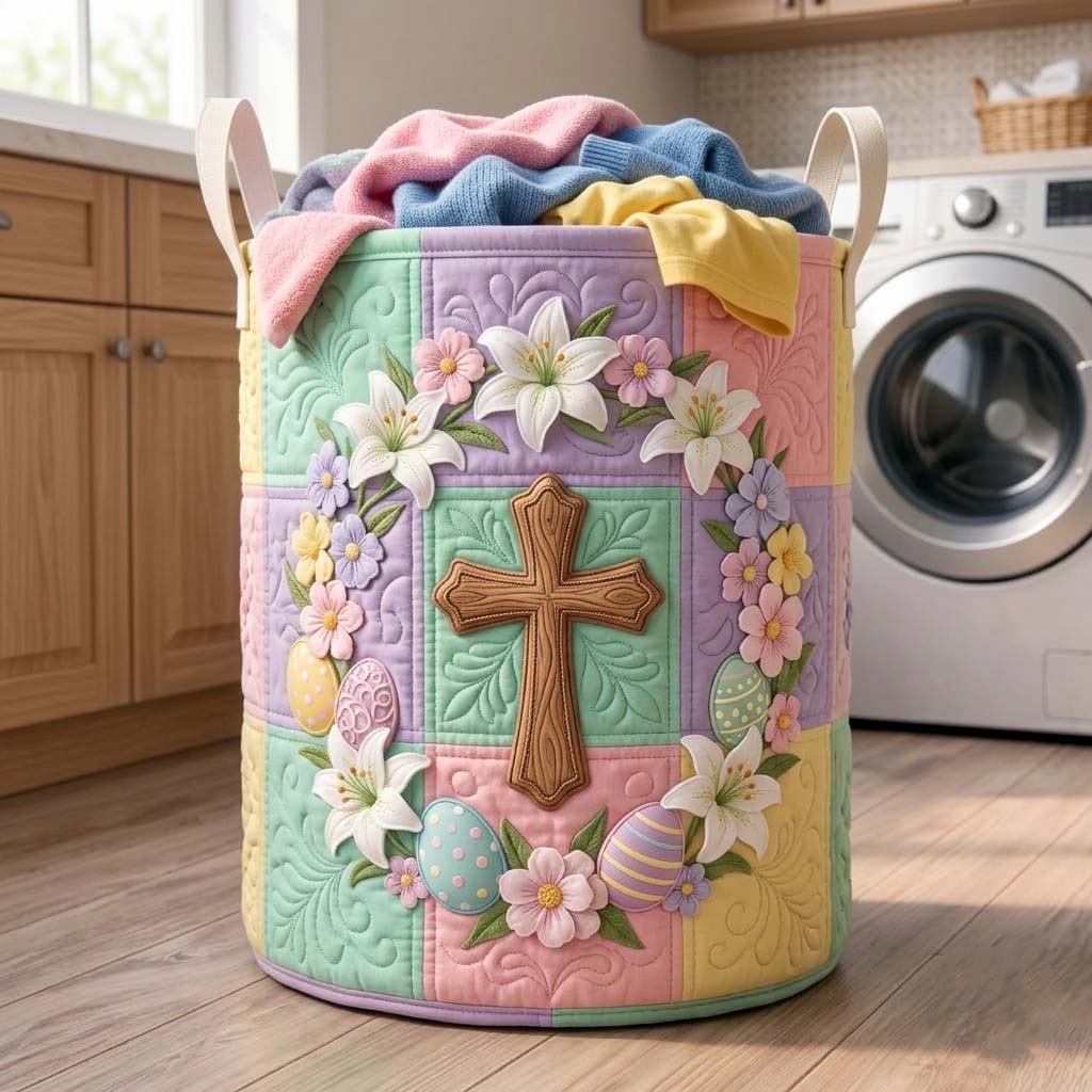 Lily Cross Quilted Laundry Basket GFTOQA2217
