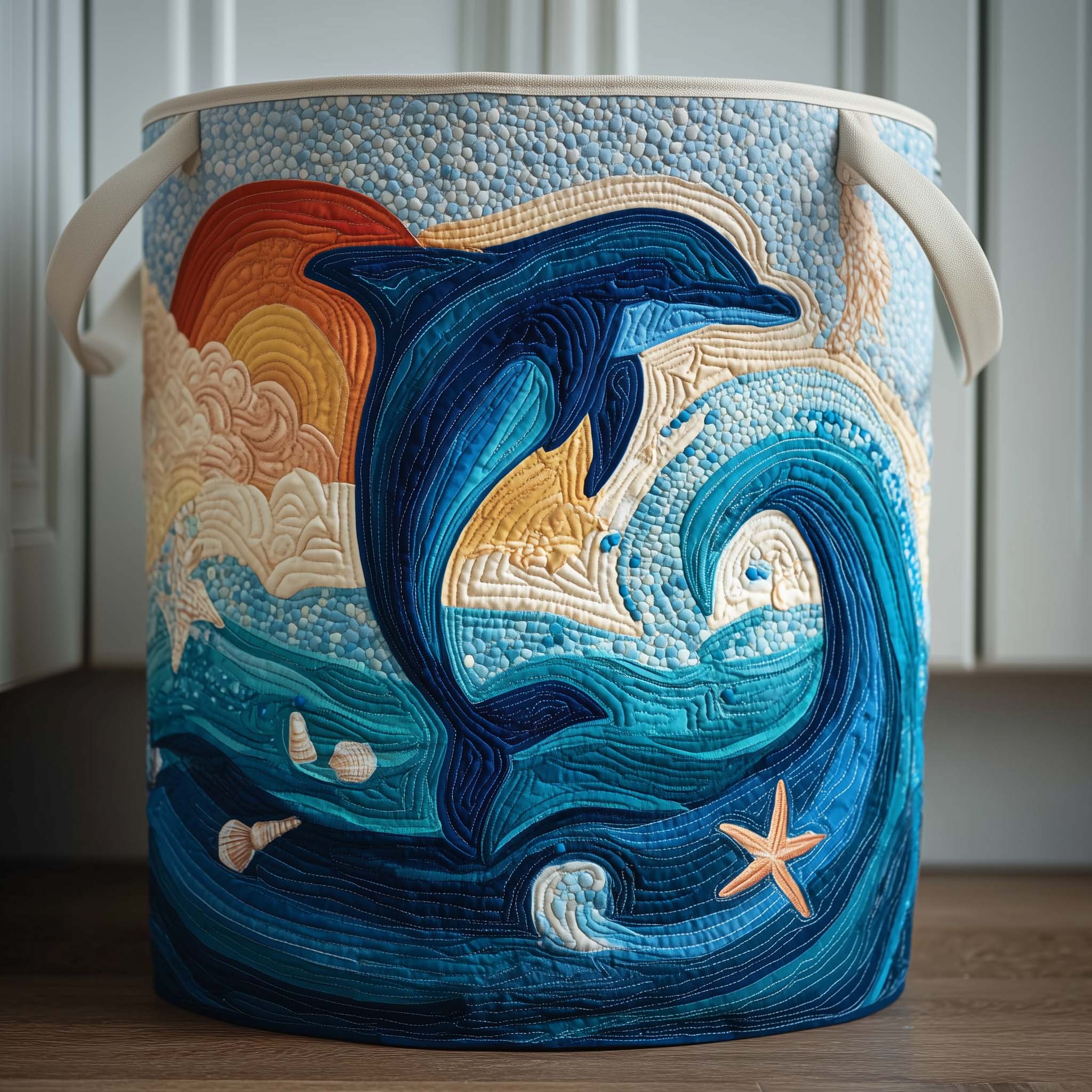 Wave Dolphin Quilted Laundry Basket GFTOQM1981