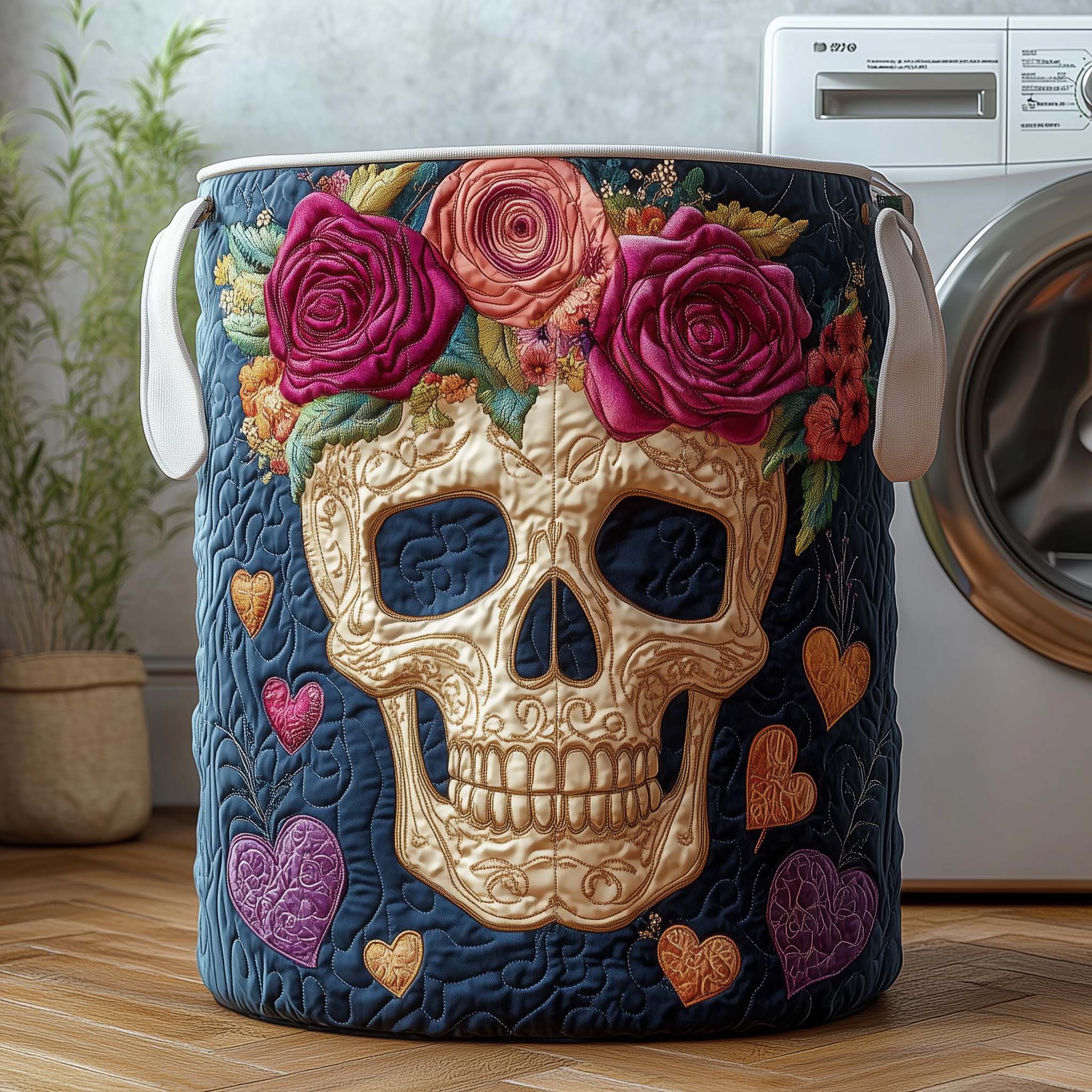 Floral Skull Quilted Laundry Basket GFTOQM2009