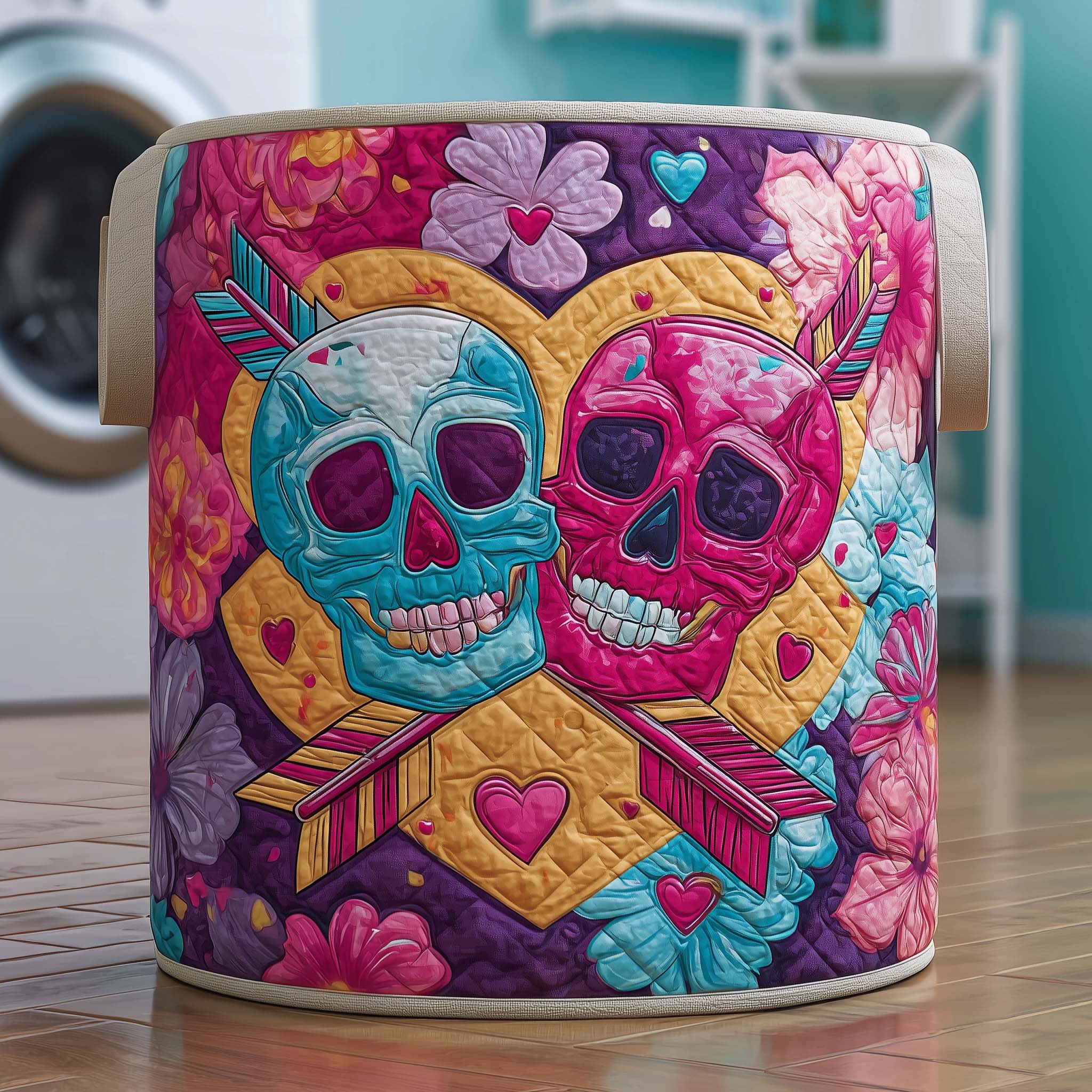 Cupid Skulls Quilted Laundry Basket GFTOQM2012