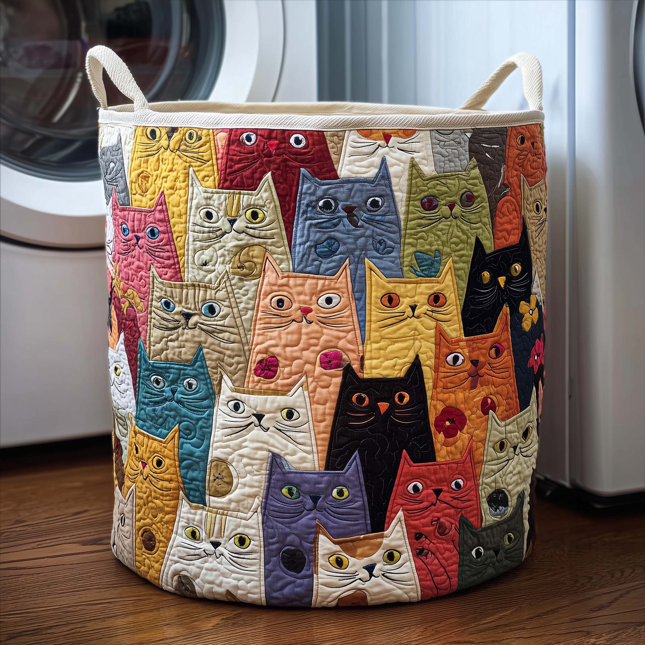 Cat Crowd Quilted Laundry Basket GFTOQM2076
