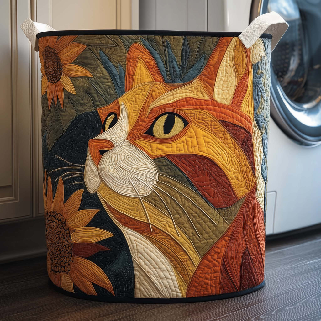 Sunflower Cat Quilted Laundry Basket GFTOQM2077