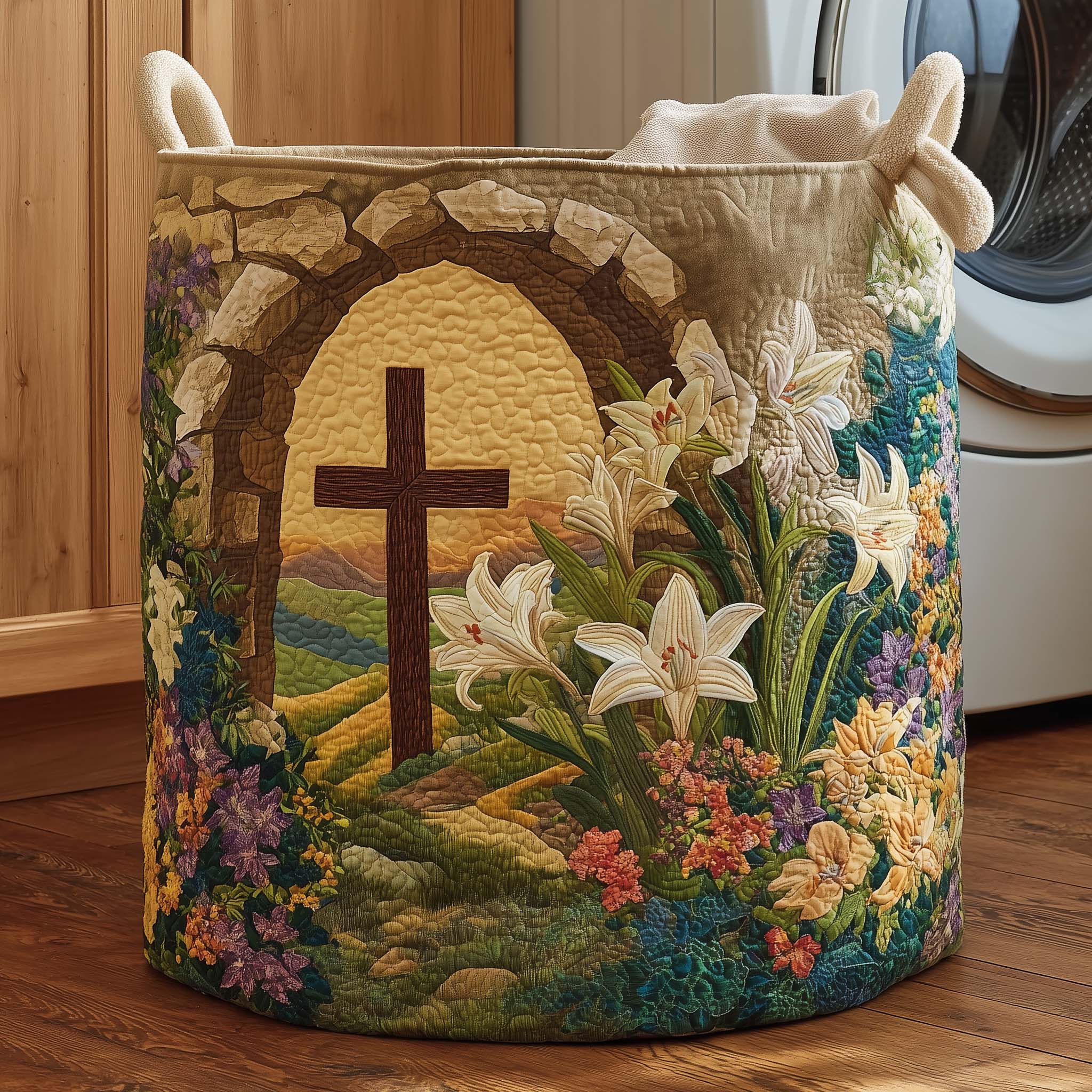 Cross Flower Quilted Laundry Basket GFTOQM2154
