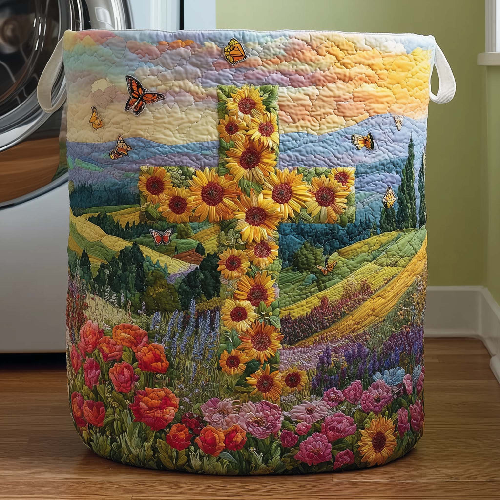 Cross Sunflower Quilted Laundry Basket GFTOQM2155