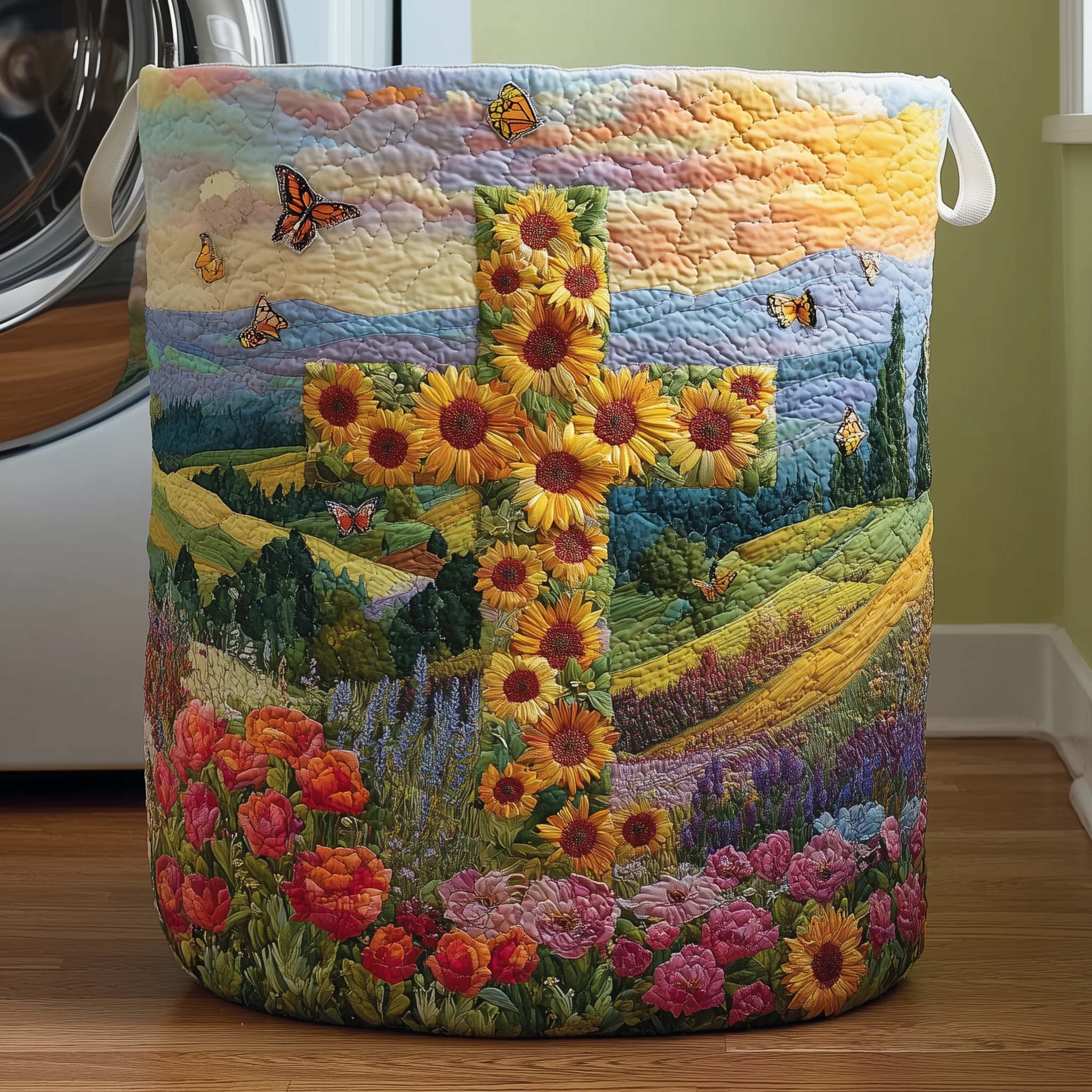 Cross Sunflower Quilted Laundry Basket GFTOQM2155