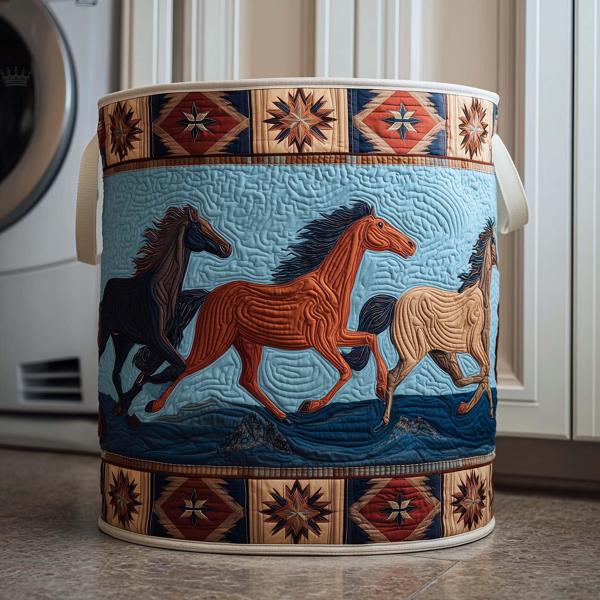 Running Mustangs Quilted Laundry Basket GFTOQM2245