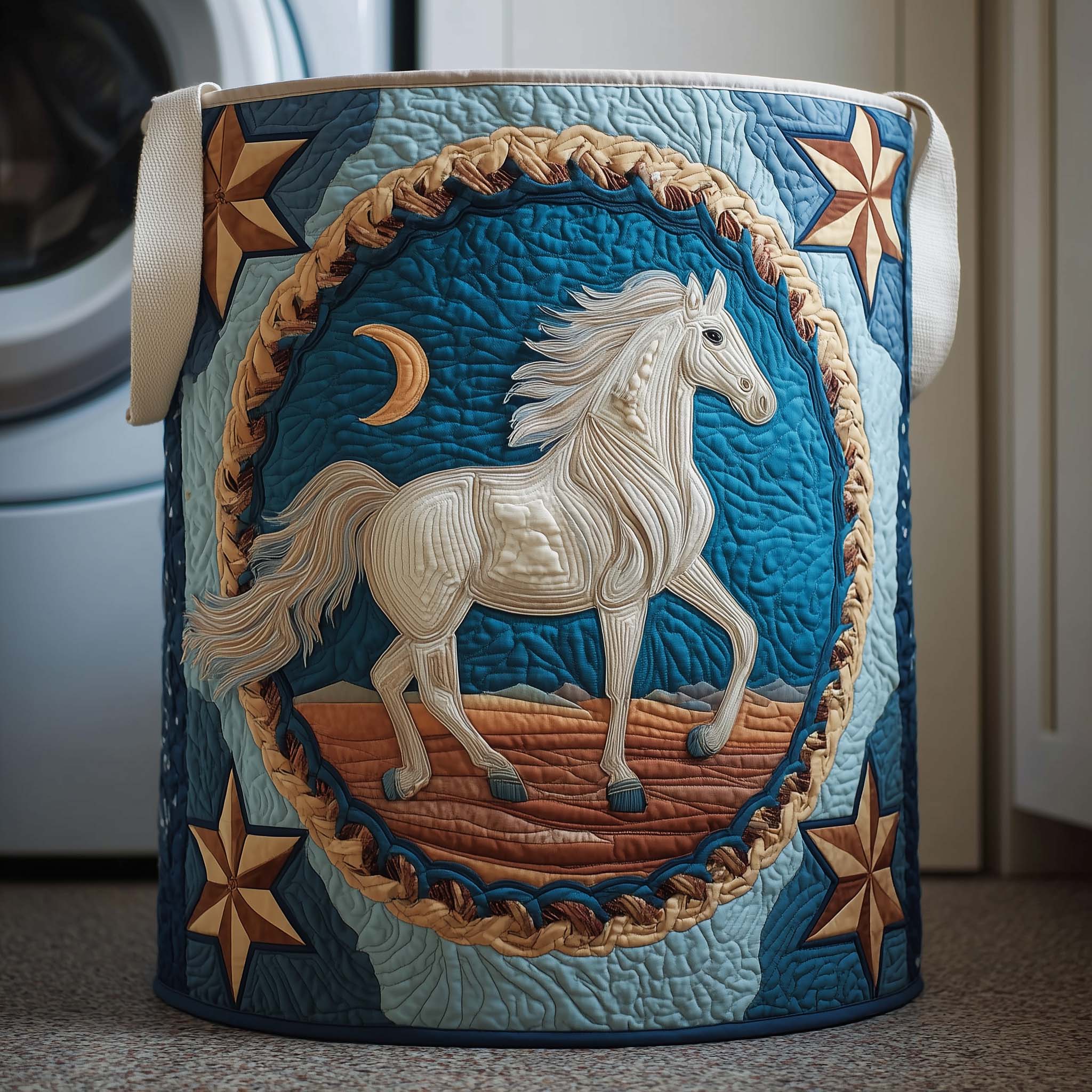 Moonlit Stallion Quilted Laundry Basket GFTOQM2247