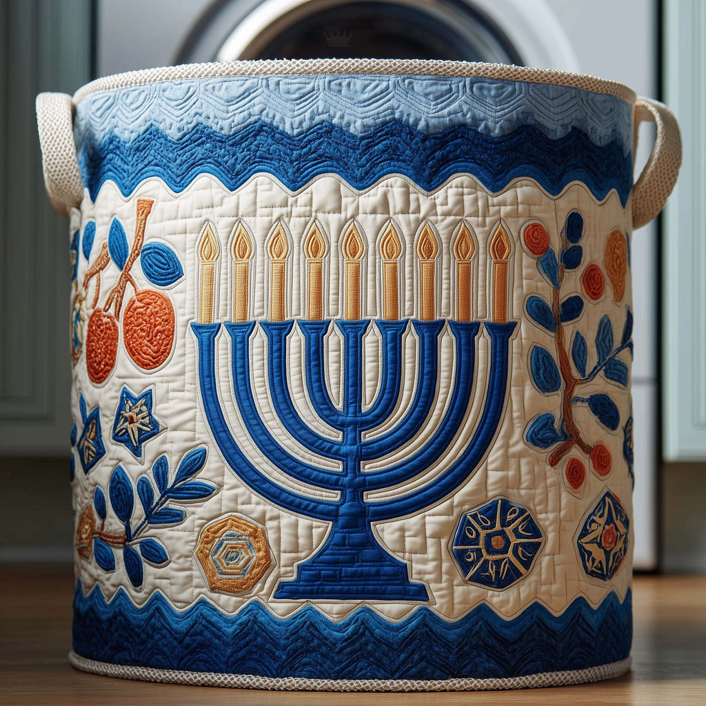 Blue Menorah Quilted Laundry Basket GFTOQM2338
