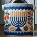Blue Menorah Quilted Laundry Basket GFTOQM2338