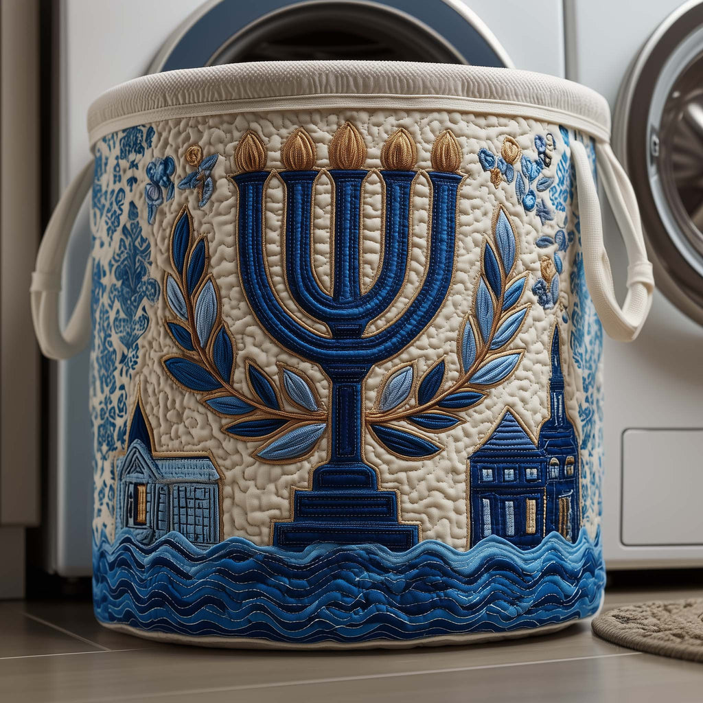 Olive Menorah Quilted Laundry Basket GFTOQM2341