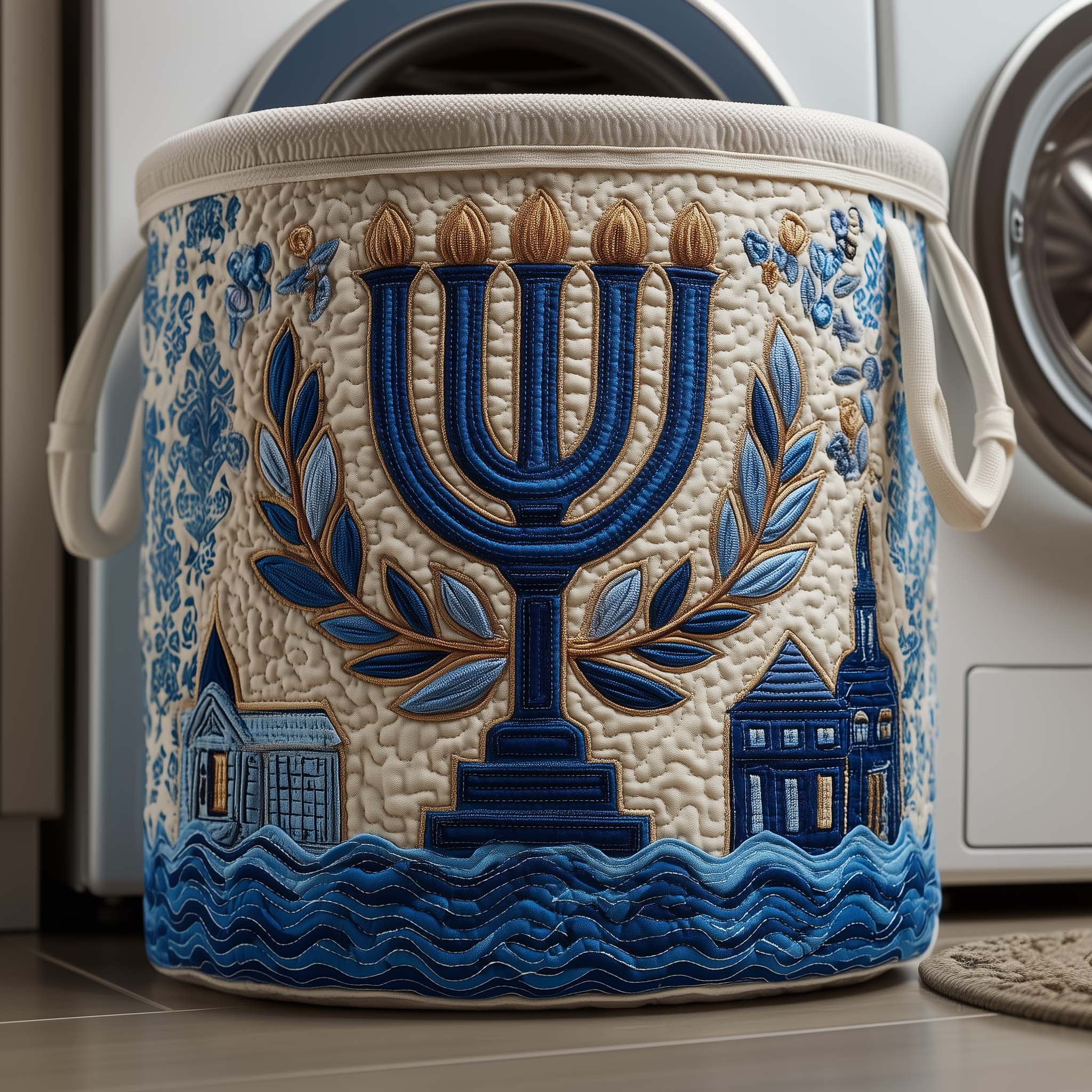Olive Menorah Quilted Laundry Basket GFTOQM2341