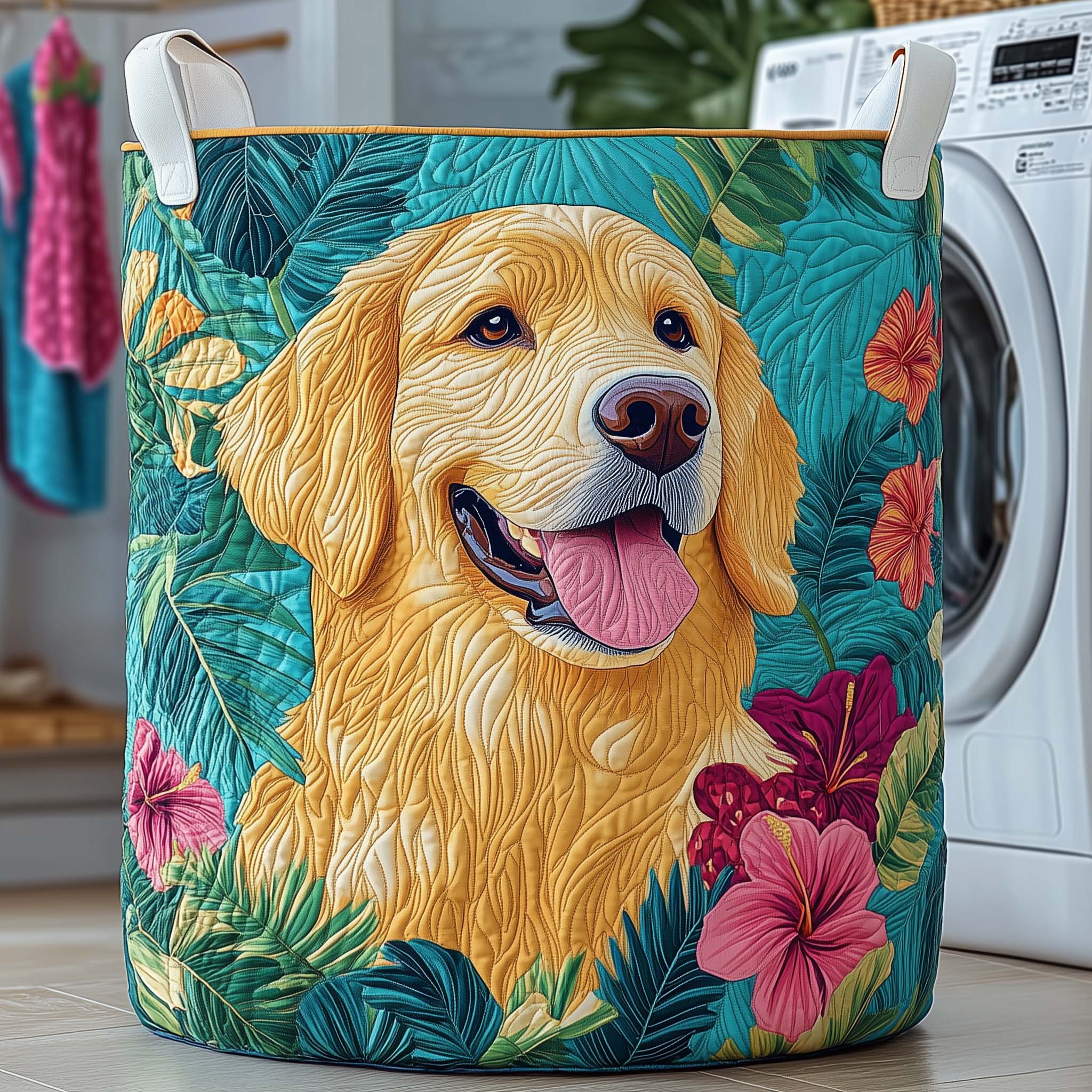 Tropical Golden Quilted Laundry Basket GFTOQM2442