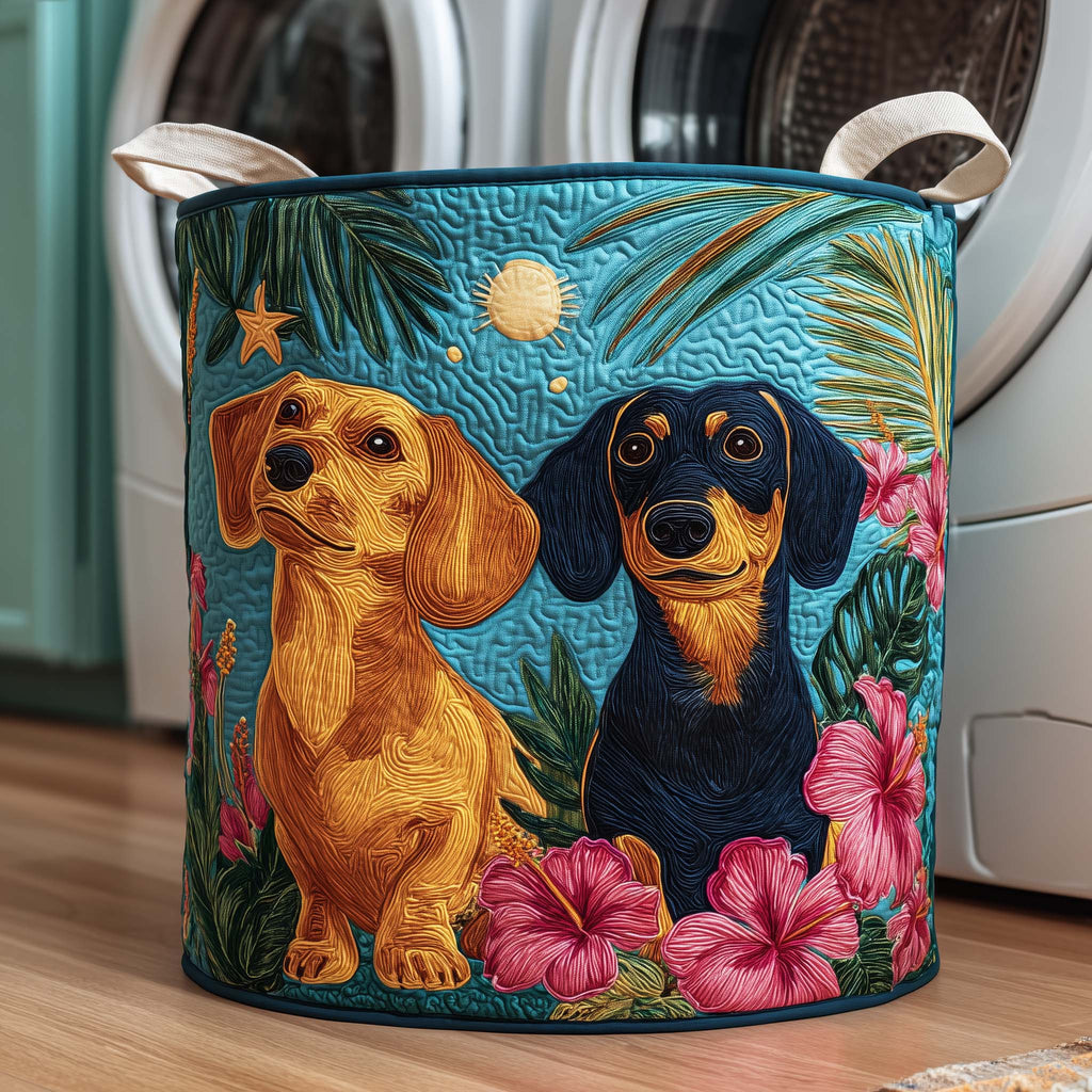 Tropical Dachshunds Quilted Laundry Basket GFTOQM2447