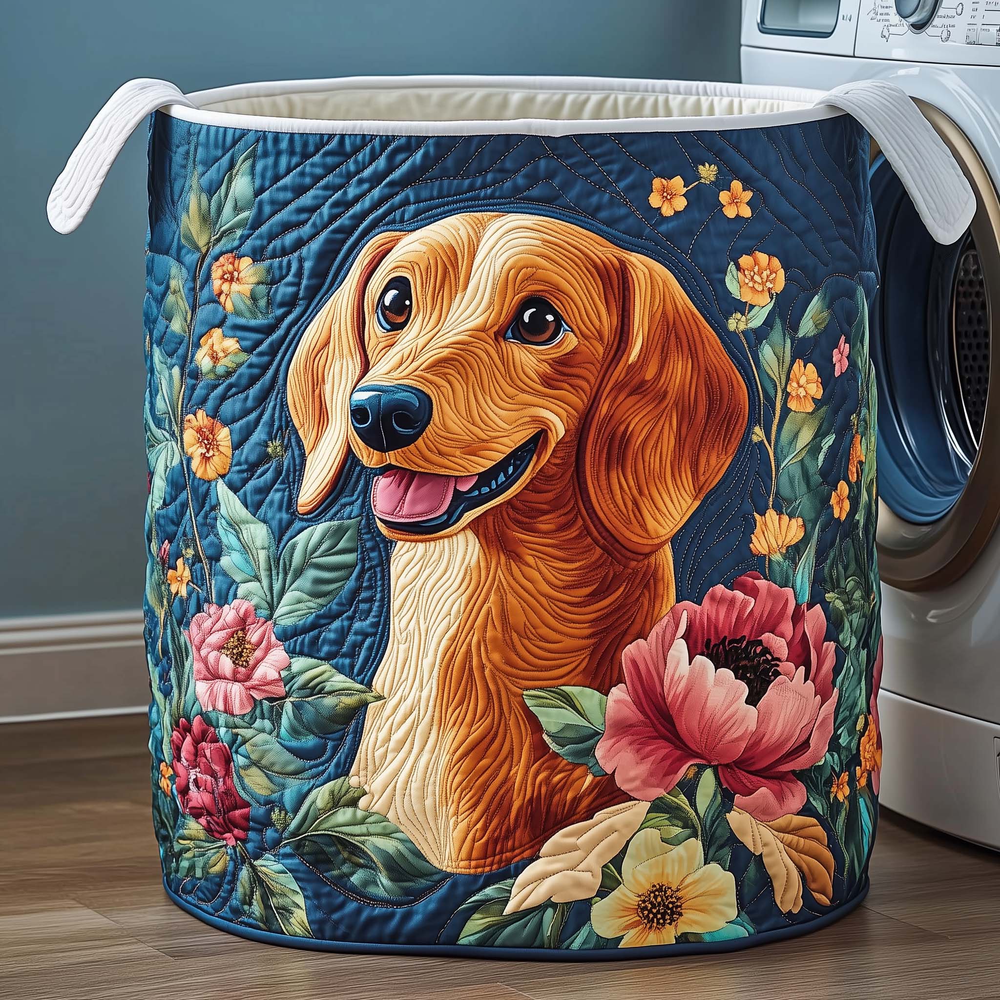 Floral Dachshund Quilted Laundry Basket GFTOQM2448