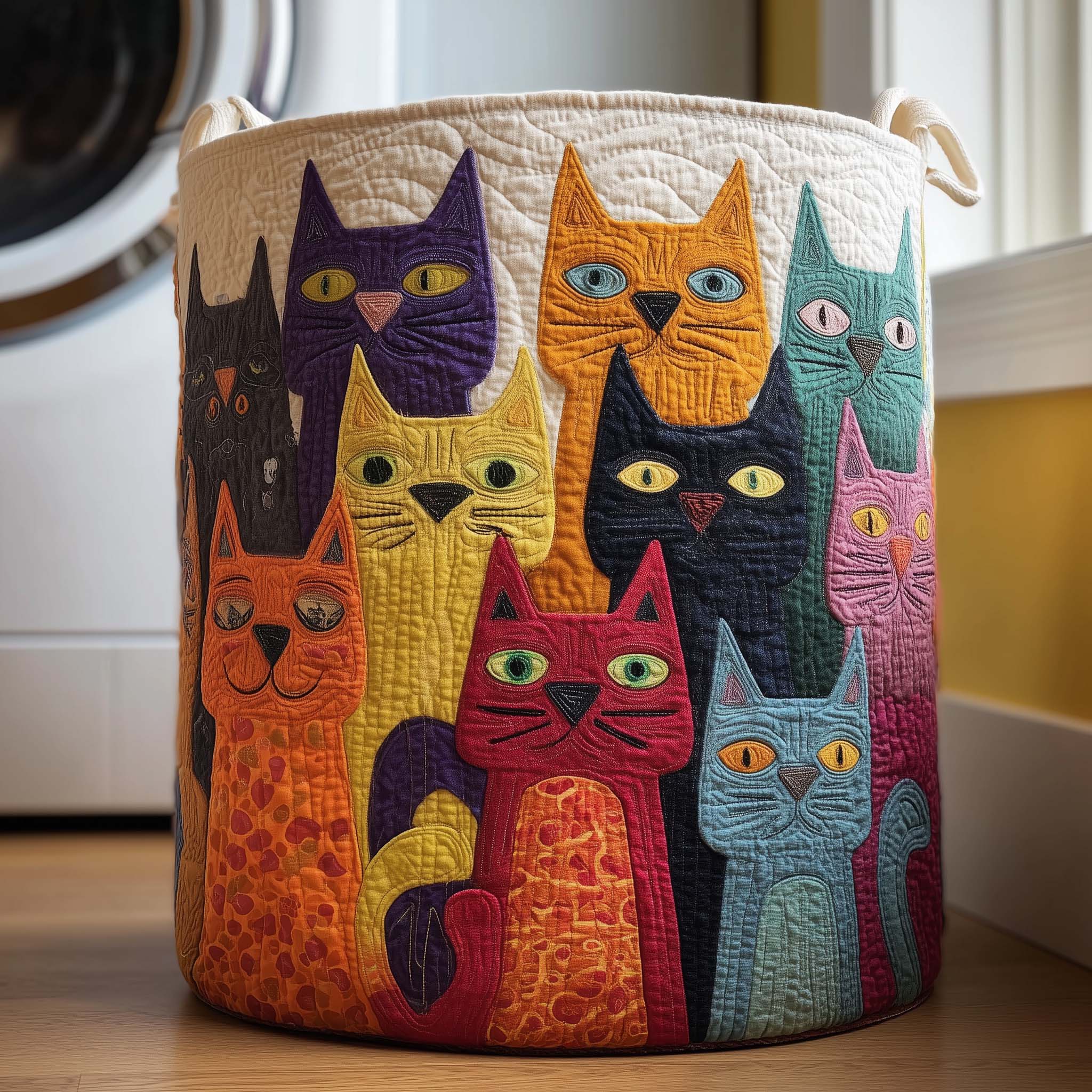 Colorful Cats Quilted Laundry Basket GFTOQM2566