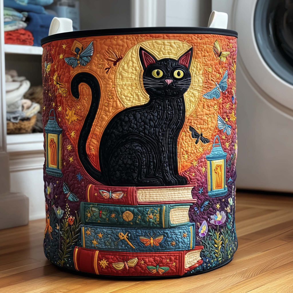 Moonlit Cat Quilted Laundry Basket GFTOQM2572