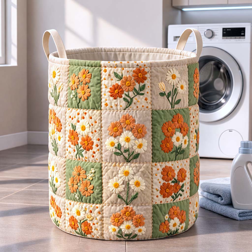 Autumn Daisy Quilted Laundry Basket GFTOQM3629
