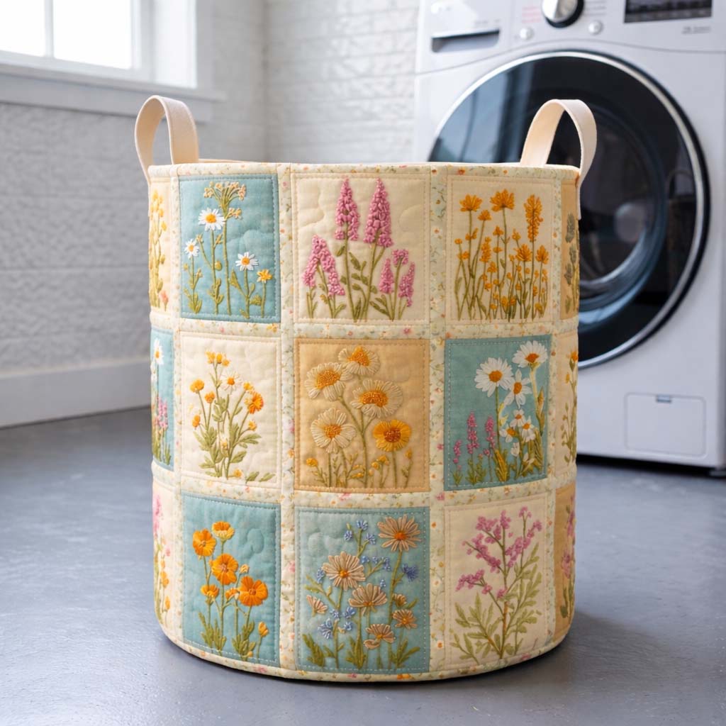 Wildflower Patch Quilted Laundry Basket GFTOQM3630