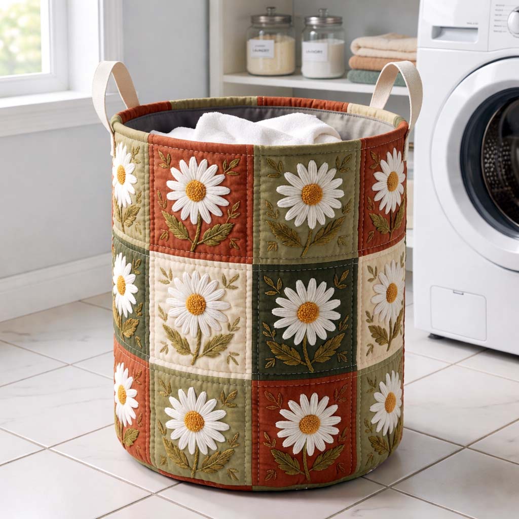 Rustic Daisy Quilted Laundry Basket GFTOQM3633
