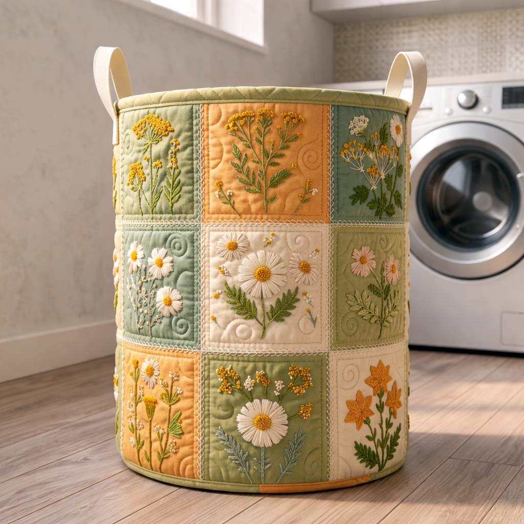 Daisy Patchwork Quilted Laundry Basket GFTOQM3634