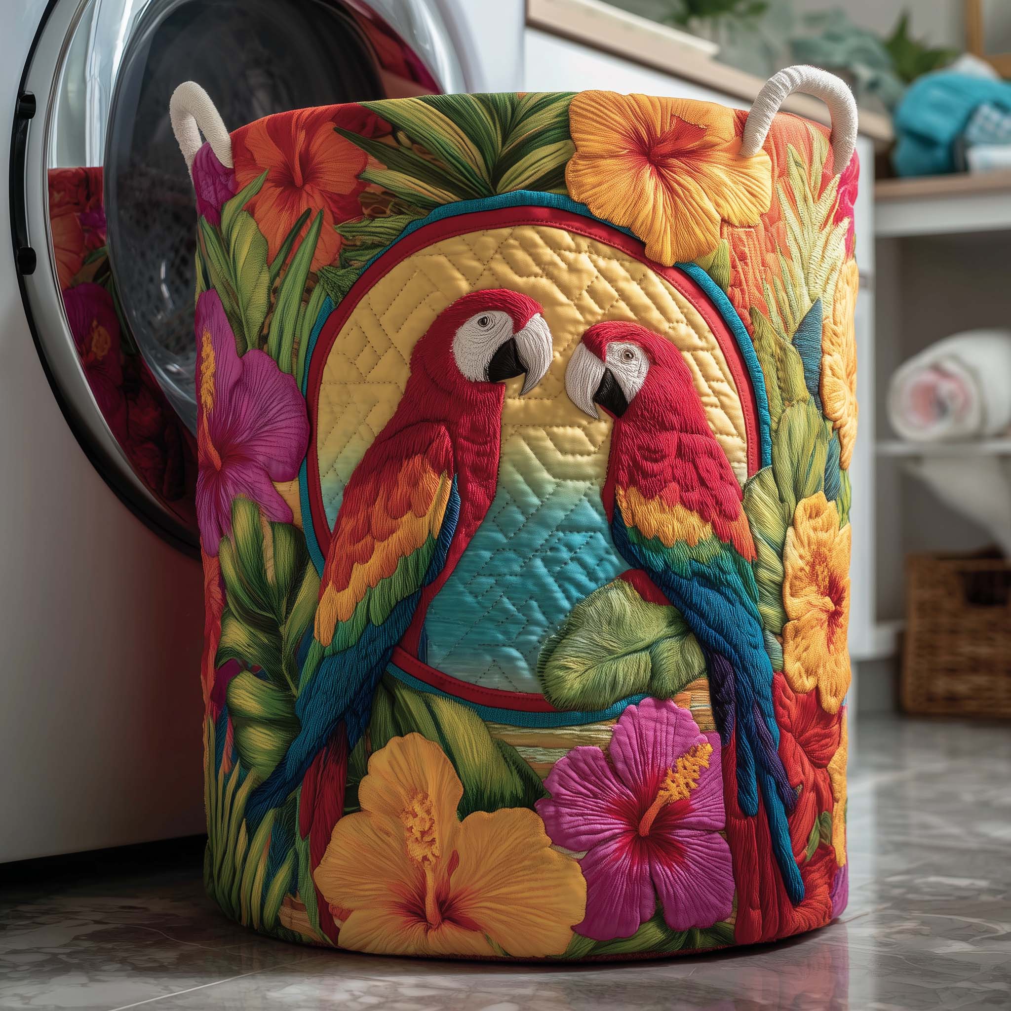 Parrots Pair Quilted Laundry Basket GFTOTG2757