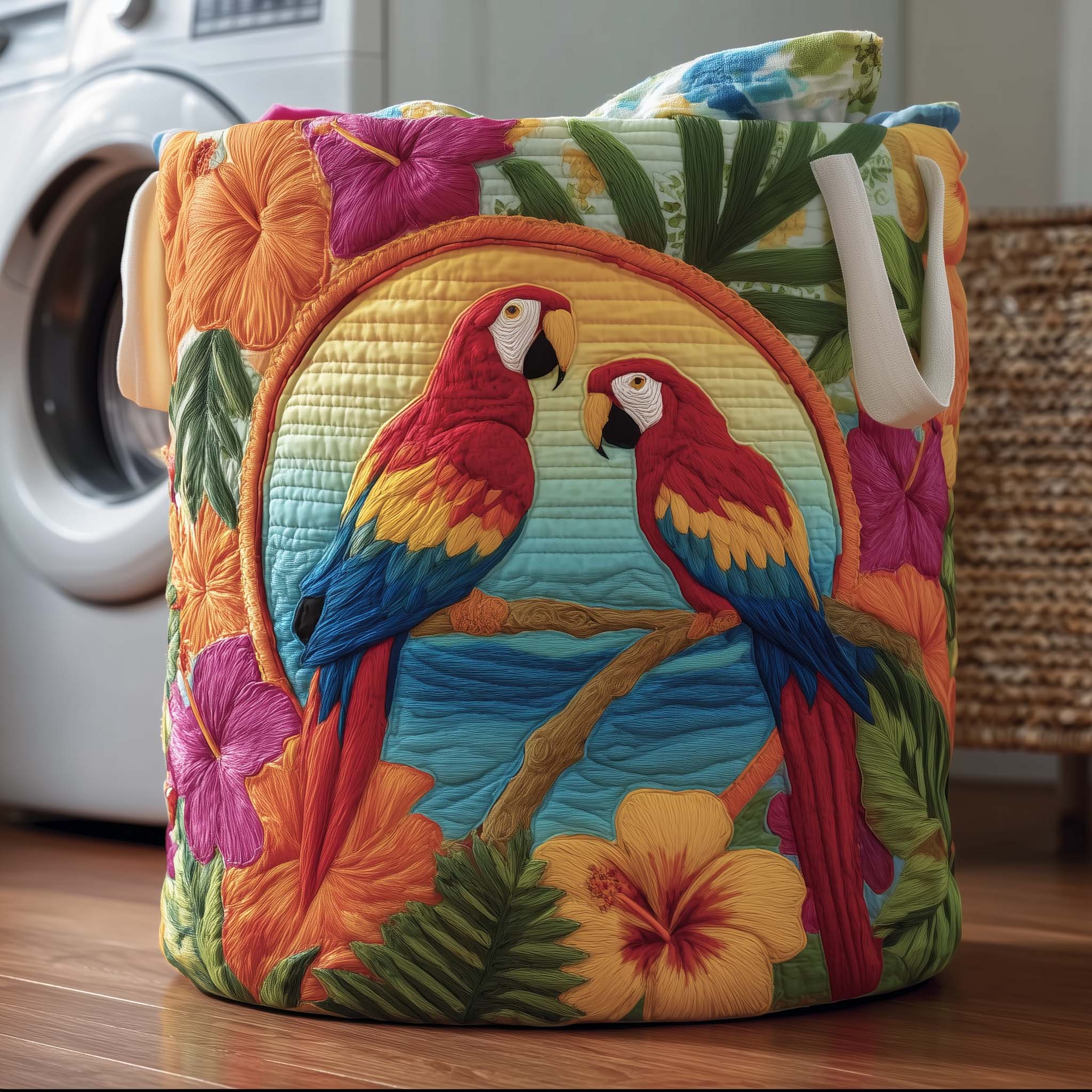 Parrots Pair Quilted Laundry Basket GFTOTG2758