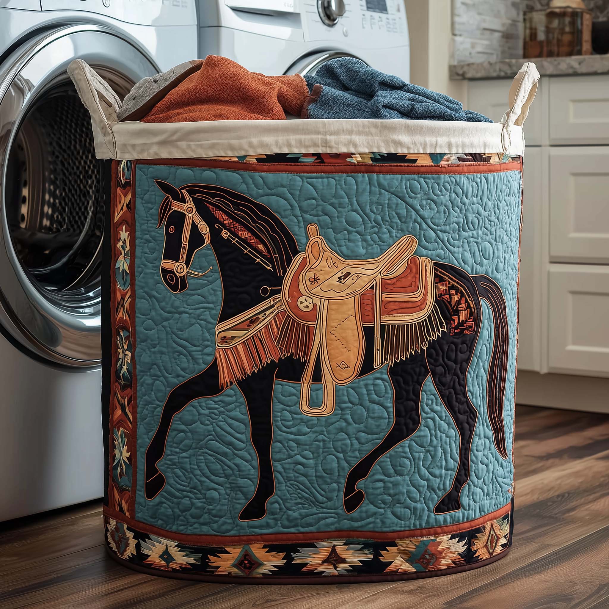 Prairie Horse Quilted Laundry Basket GFTOTP16224
