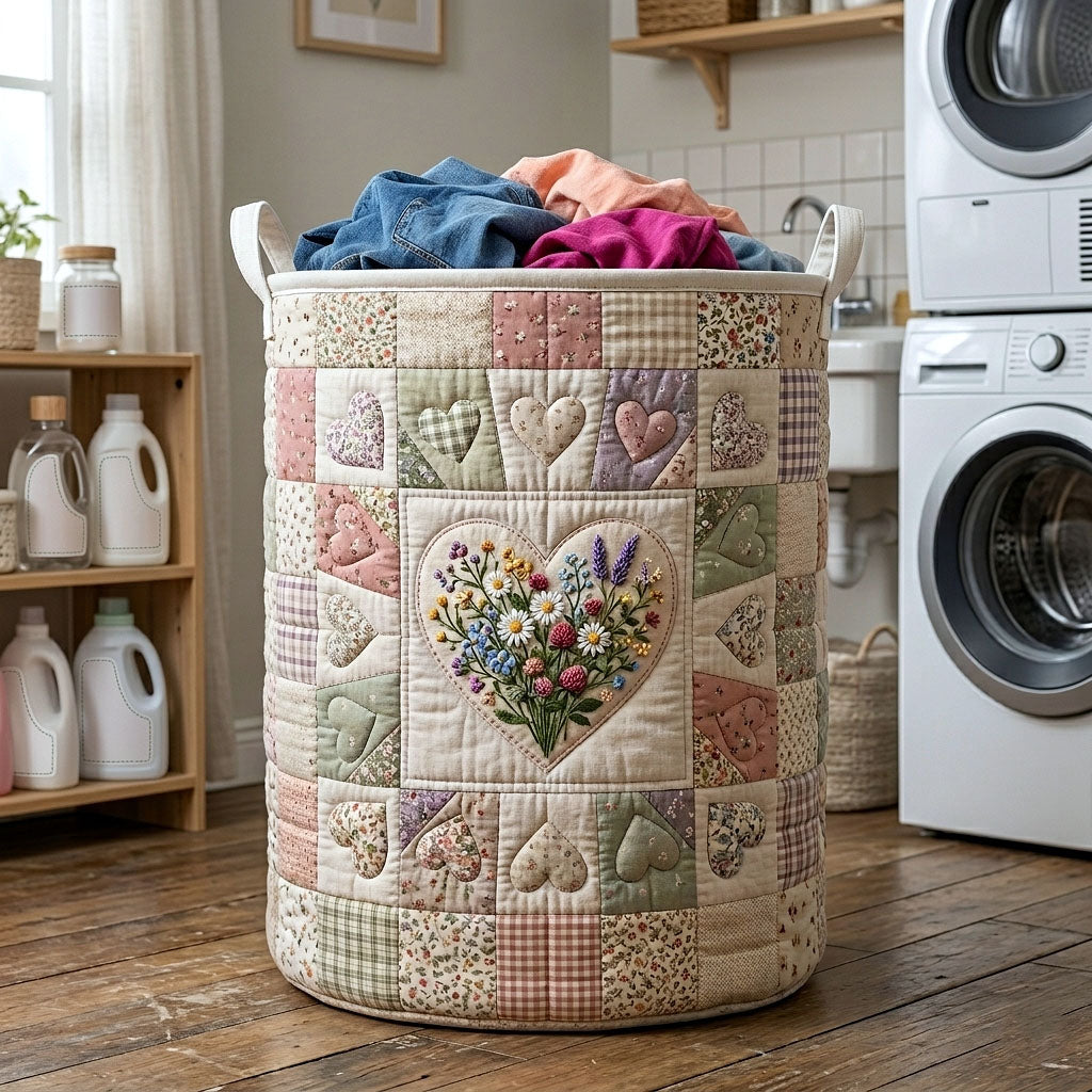 Flower Patchwork Quilted Laundry Basket GFTOTP18270