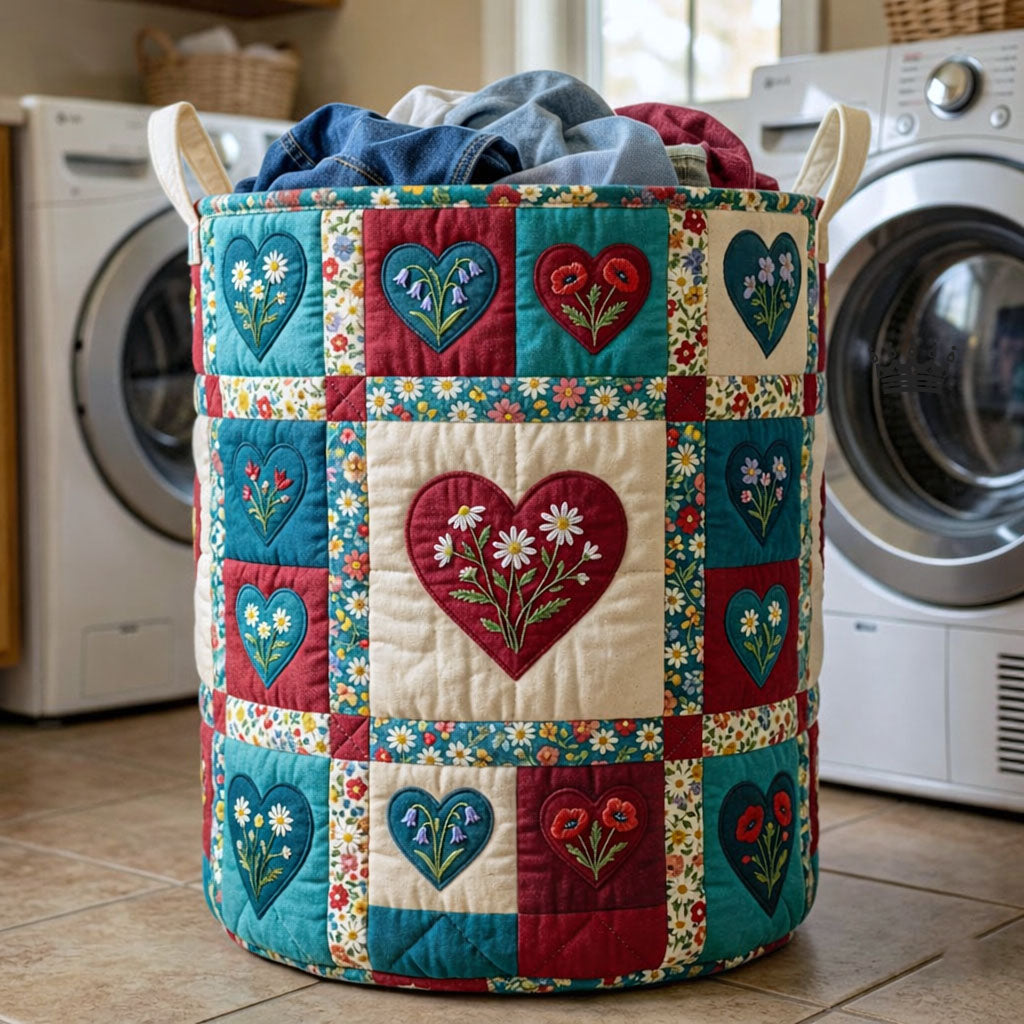 Flower Patchwork Quilted Laundry Basket GFTOTP18271