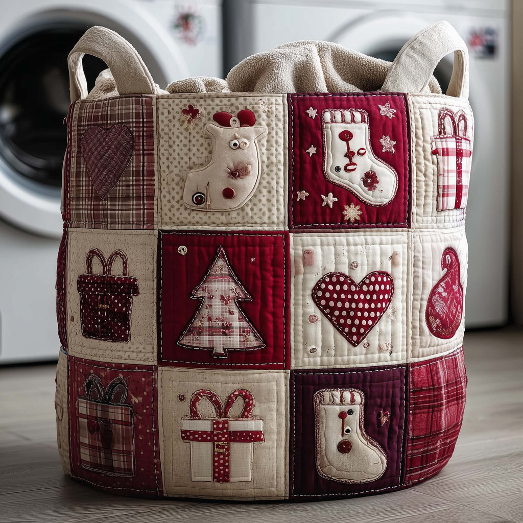 Rustic Christmas Quilted Laundry Basket GFTOYC2545