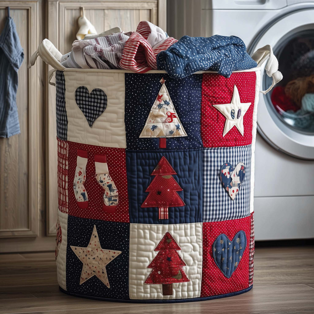 Rustic Christmas Quilted Laundry Basket GFTOYC2547