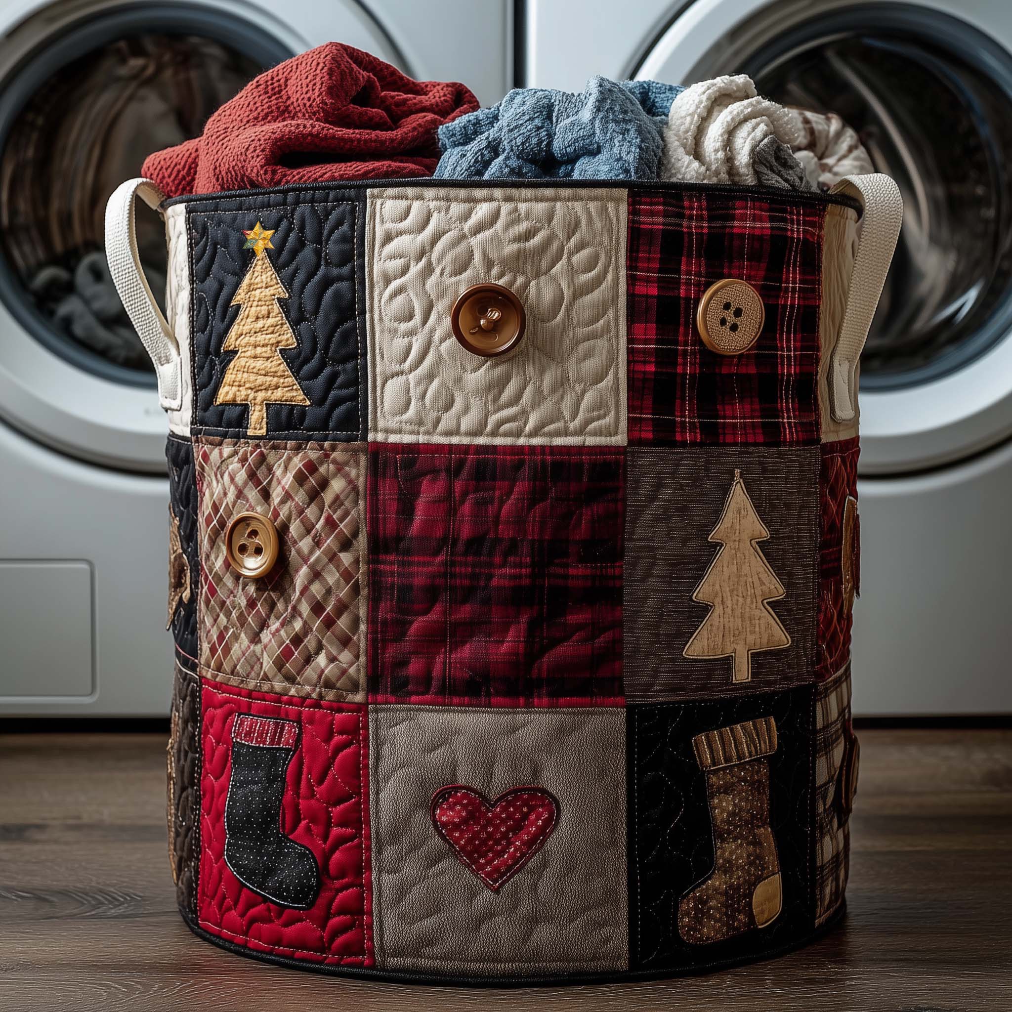 Rustic Christmas Quilted Laundry Basket GFTOYC2548