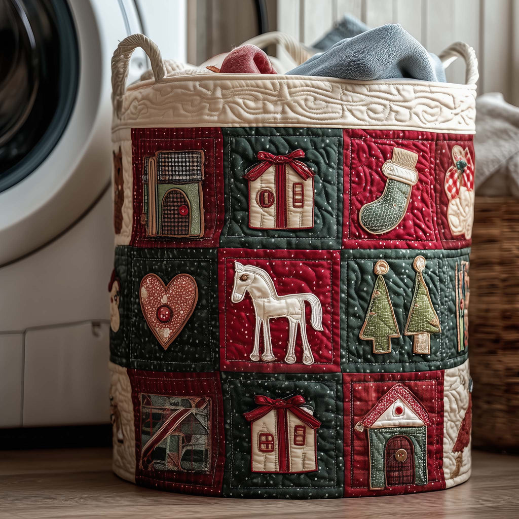 Rustic Christmas Quilted Laundry Basket GFTOYC2549