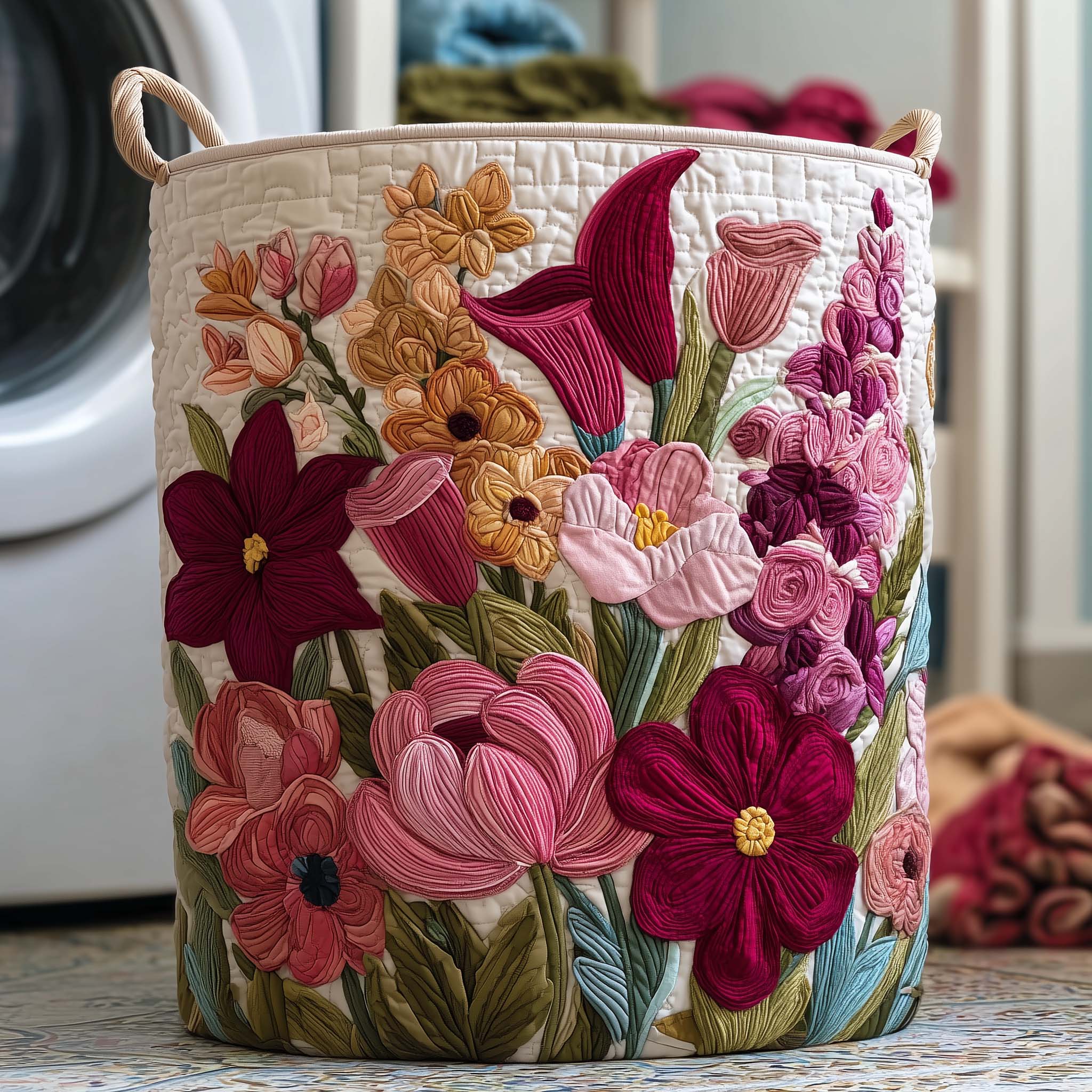 Floral Bloom Quilted Laundry Basket GFTOYC2746
