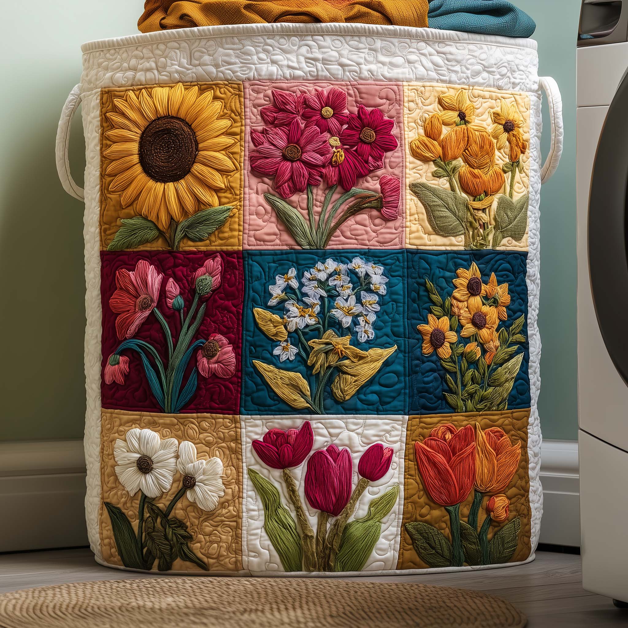 Floral Bloom Quilted Laundry Basket GFTOYC2747