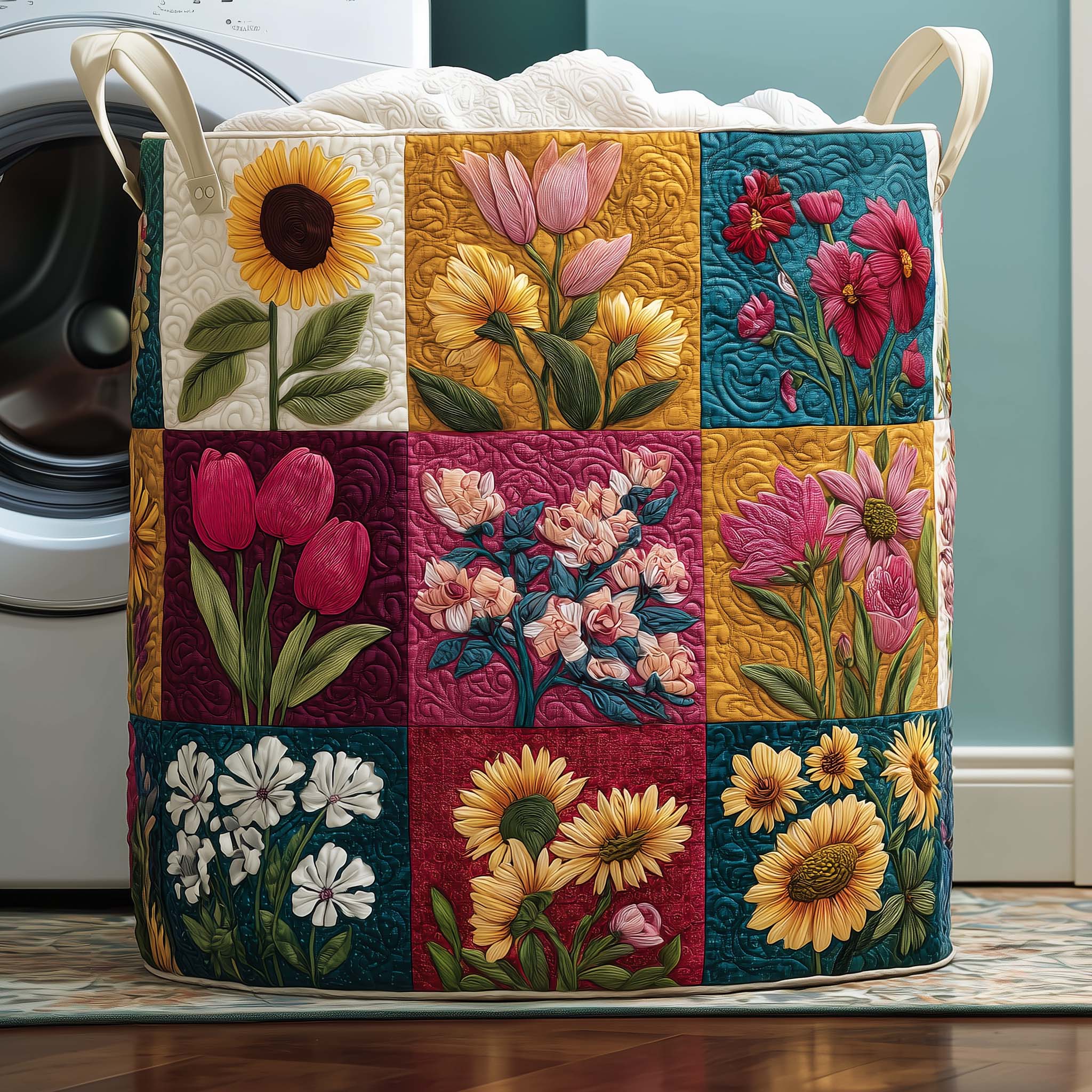 Floral Bloom Quilted Laundry Basket GFTOYC2748