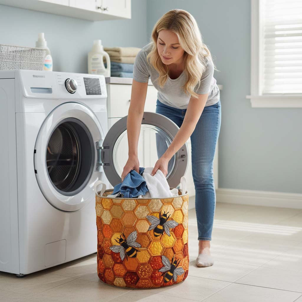Golden Buzz Quilted Laundry Basket GFTOQM1825